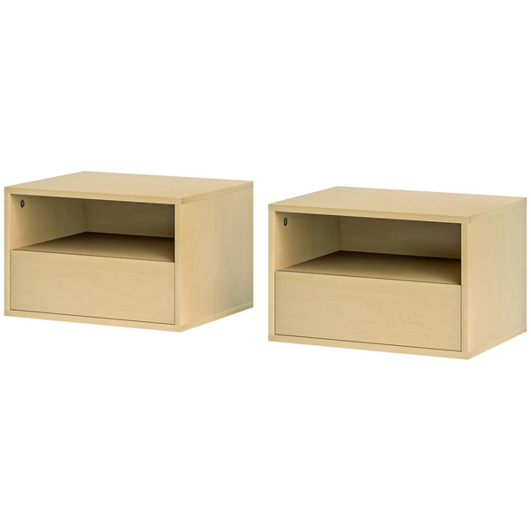 Nachtkastjes set van 2 met lade wandmontage natuur hout