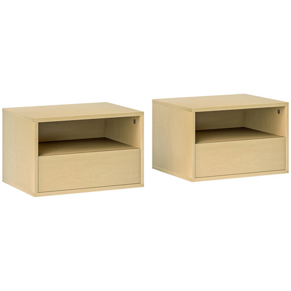 Nachtkastjes set van 2 met lade wandmontage natuur hout