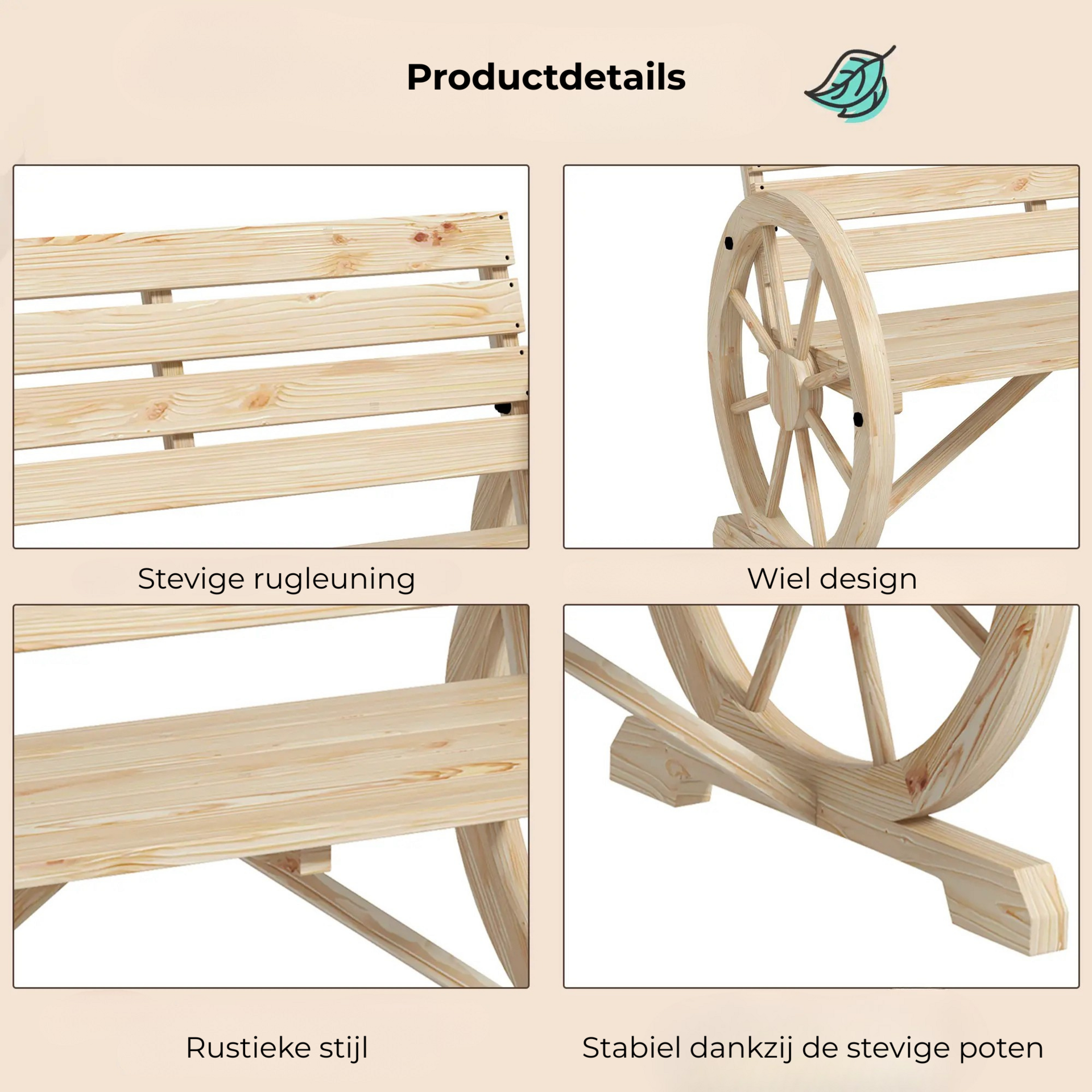 Tuinbank natuur 105x56x79 cm – stijlvol zitje voor balkon of tuin