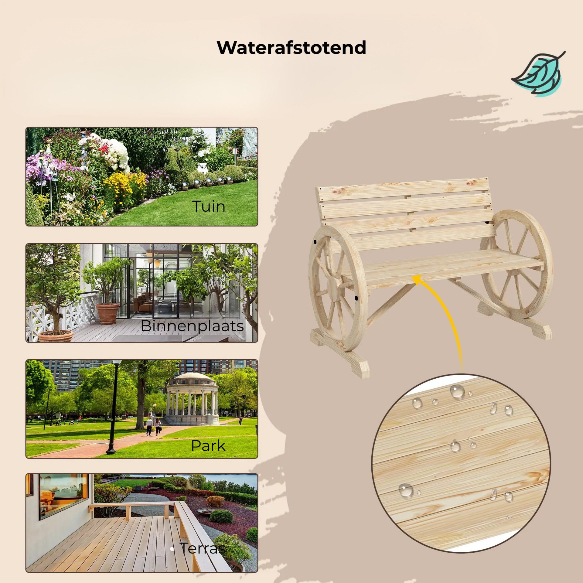 Tuinbank natuur 105x56x79 cm – stijlvol zitje voor balkon of tuin