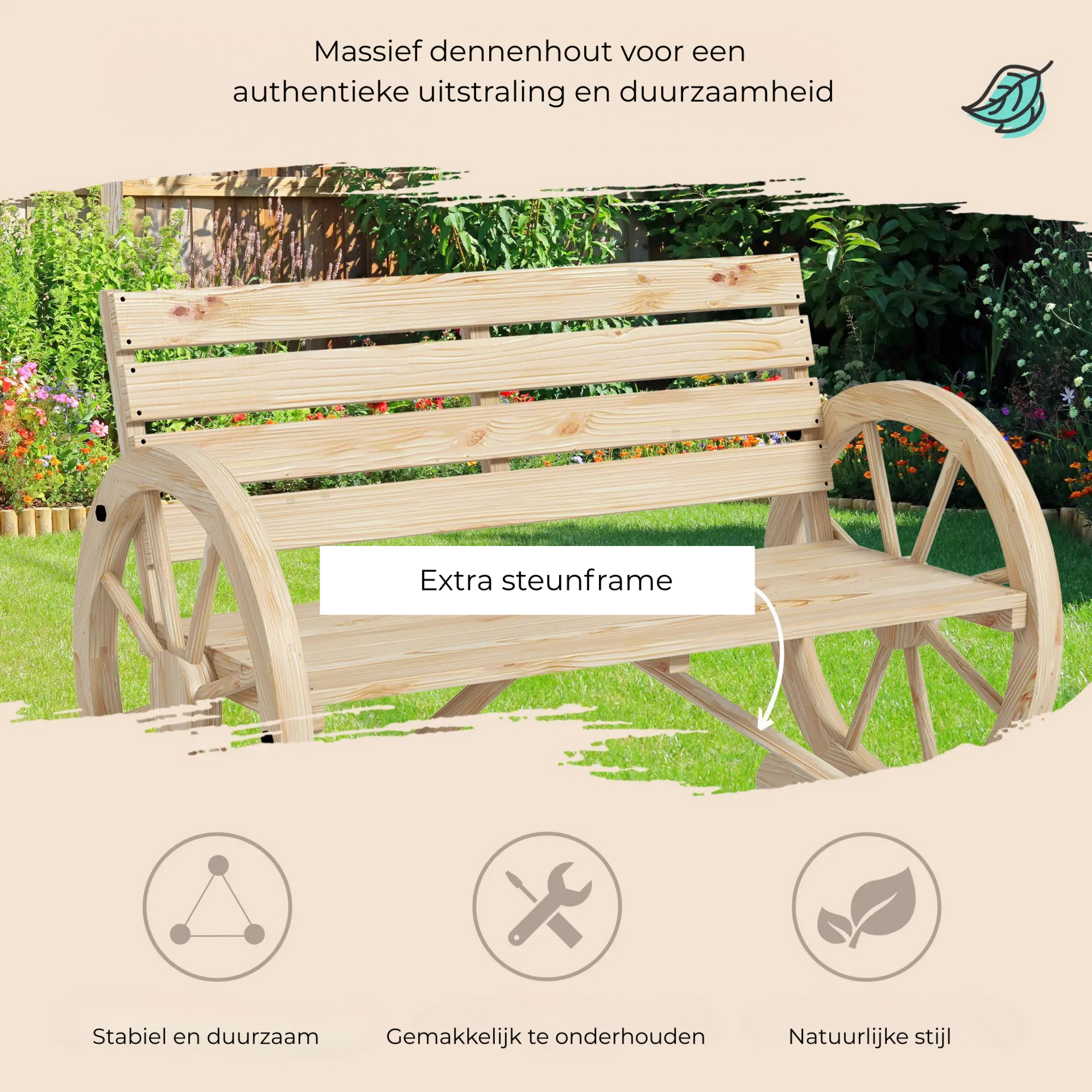 Tuinbank natuur 105x56x79 cm – stijlvol zitje voor balkon of tuin