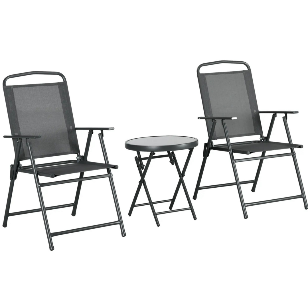 3-Delige Bistroset Met Tafel En Stoelen In Donkergrijs Voor Tuin En Balkon