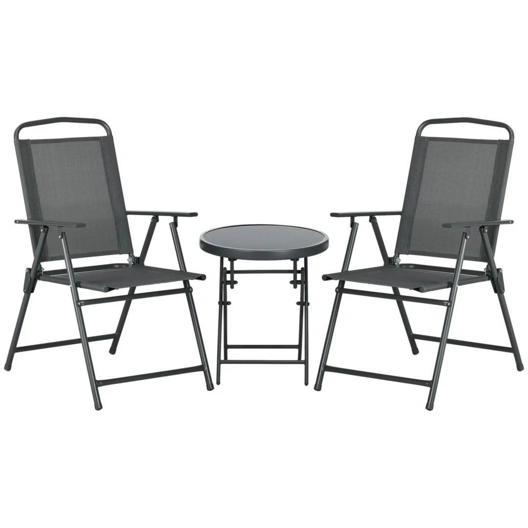 3-Delige Bistroset Met Tafel En Stoelen In Donkergrijs Voor Tuin En Balkon