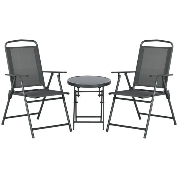 3-Delige Bistroset Met Tafel En Stoelen In Donkergrijs Voor Tuin En Balkon