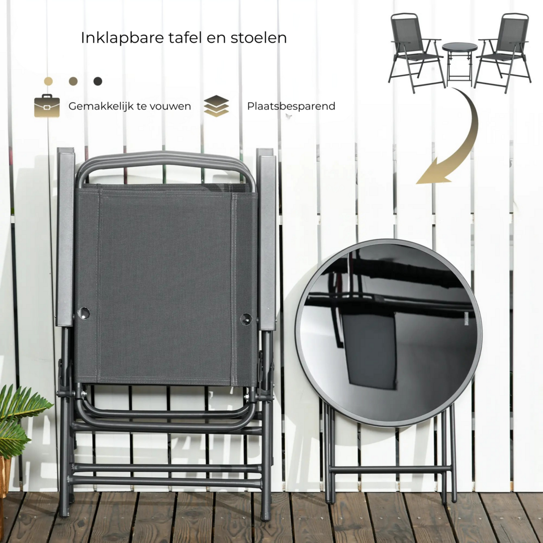 3-Delige Bistroset Met Tafel En Stoelen In Donkergrijs Voor Tuin En Balkon