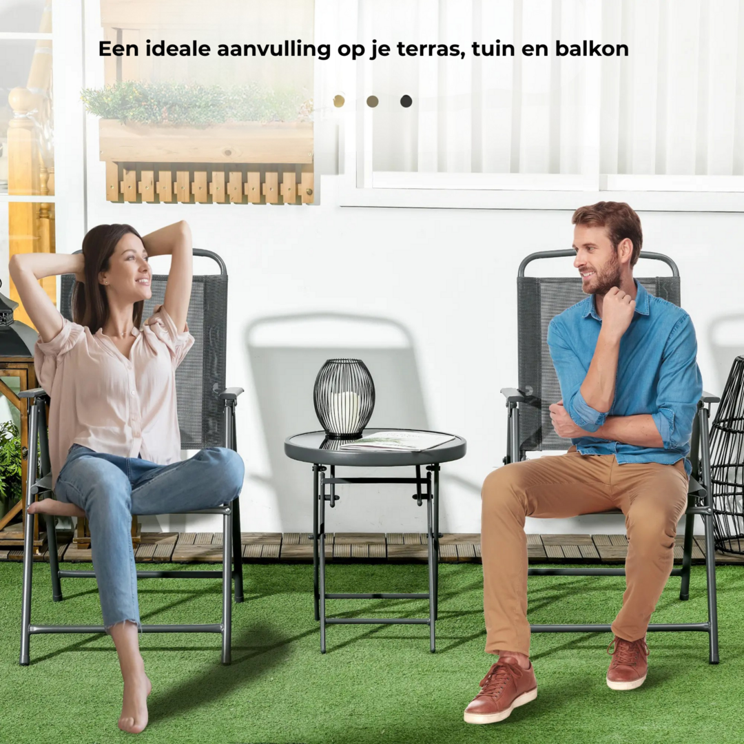 3-Delige Bistroset Met Tafel En Stoelen In Donkergrijs Voor Tuin En Balkon