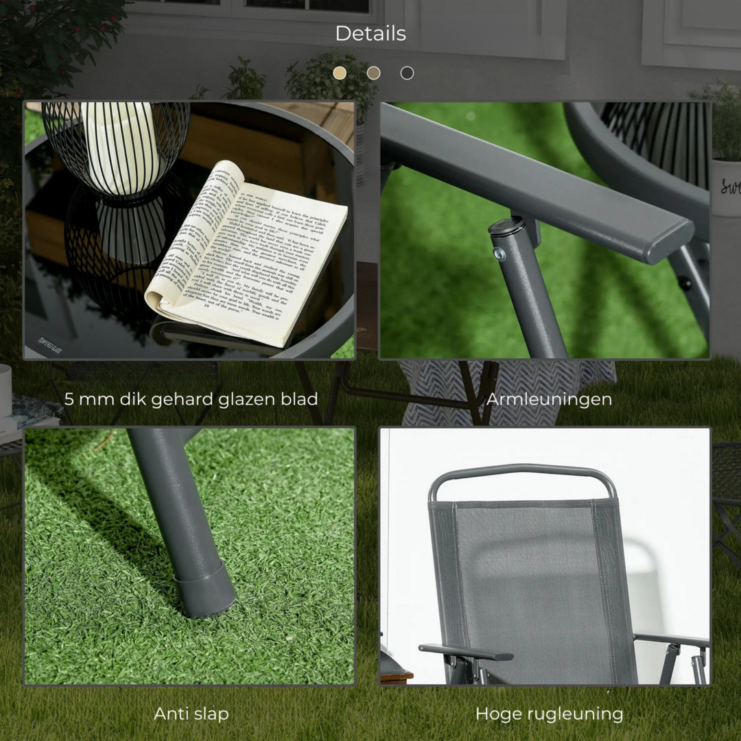 3-Delige Bistroset Met Tafel En Stoelen In Donkergrijs Voor Tuin En Balkon