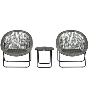 Opvouwbare tuinset 3 delig grijs met tafel en stoelen voor balkon, compacte en stijlvolle buitenmeubelen voor kleine ruimtes.