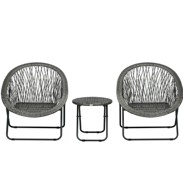 Opvouwbare tuinset 3 delig grijs met tafel en stoelen voor balkon