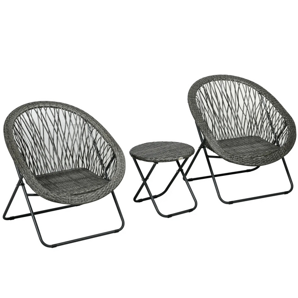 Opvouwbare tuinset 3 delig grijs met tafel en stoelen voor balkon
