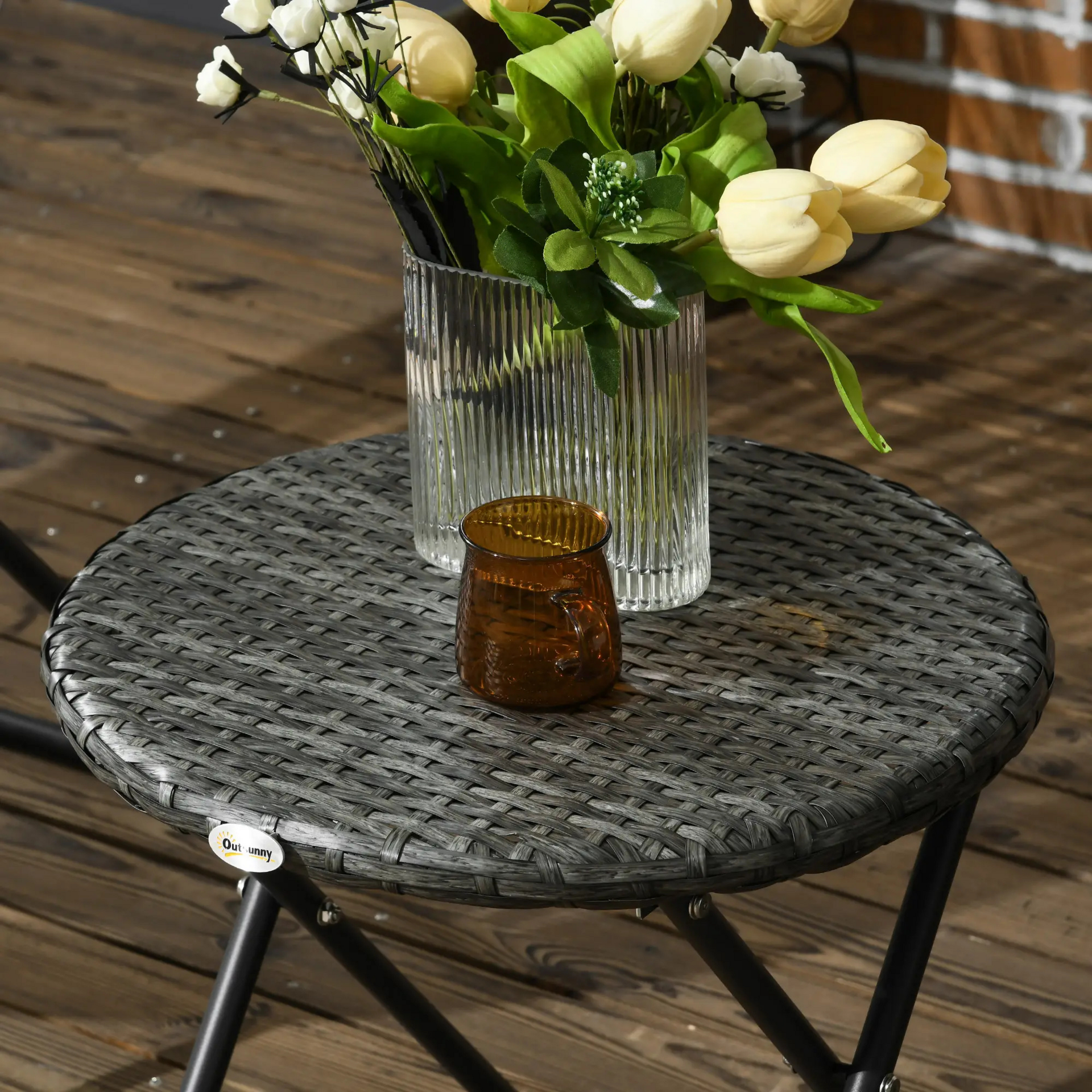 Opvouwbare tuinset 3 delig grijs met tafel en stoelen voor balkon