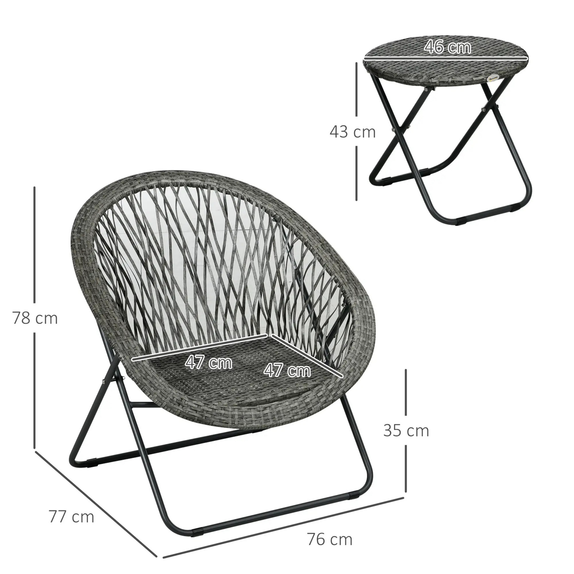 Opvouwbare tuinset 3 delig grijs met tafel en stoelen voor balkon