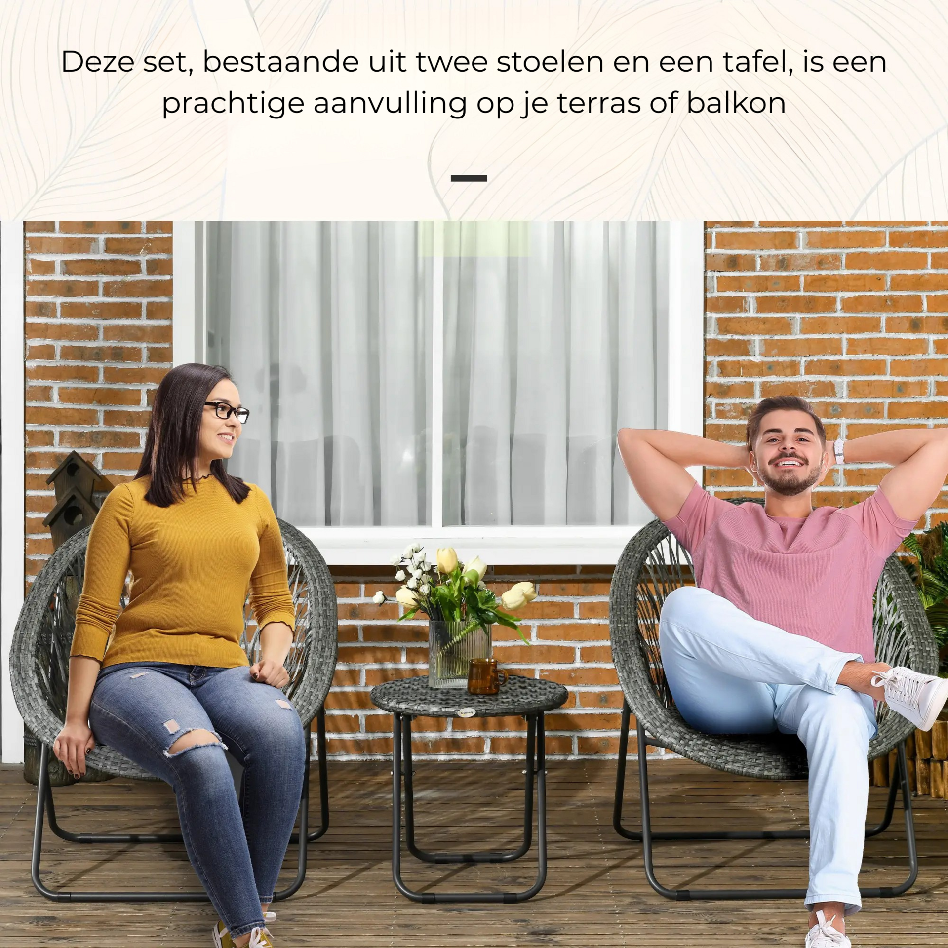 Opvouwbare tuinset 3 delig grijs met tafel en stoelen voor balkon