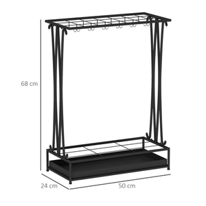 Stalen zwarte paraplubak met verwijderbare lekbak voor entree en hal, 68x50x24 cm functioneel design