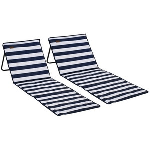 Set van 2 strandstoelen met verstelbare rugleuning als lig- en zonnebed met blauw-wit gestreept design voor comfort buiten