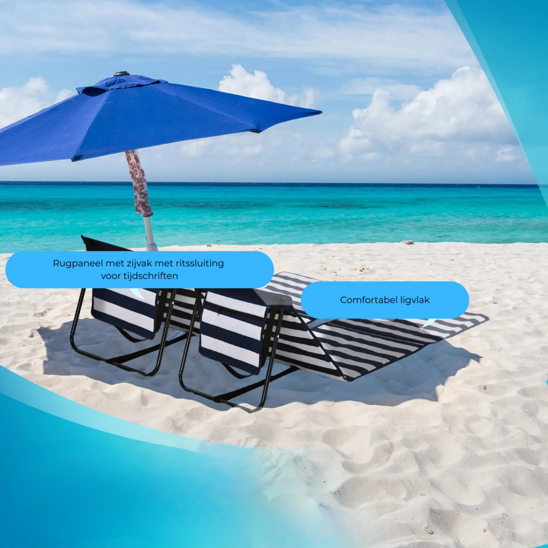 Set van 2 strandstoelen met verstelbare rugleuning als lig- en zonnebed
