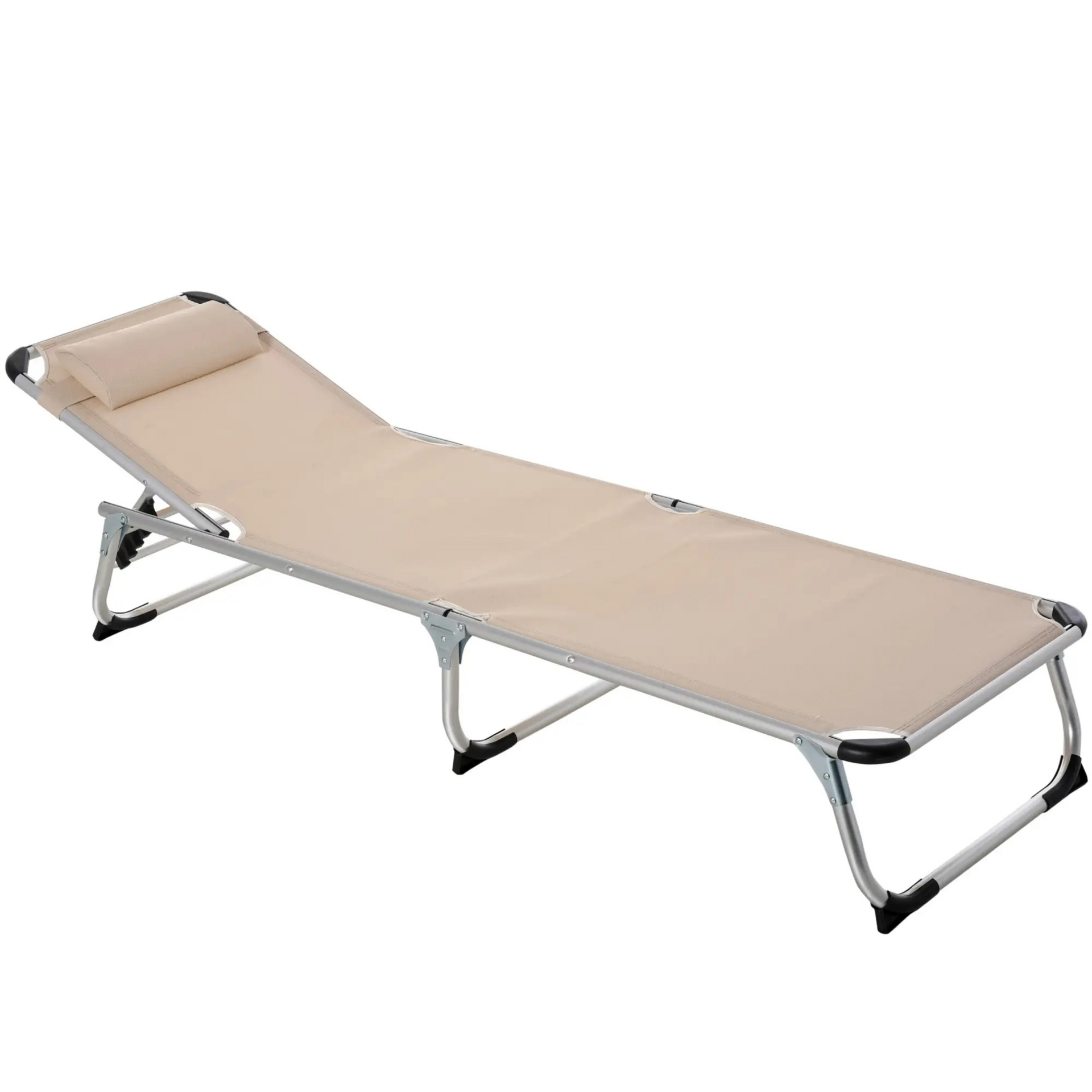 Opvouwbaar ligbed beige zonnebed en relaxstoel voor tuin en strand