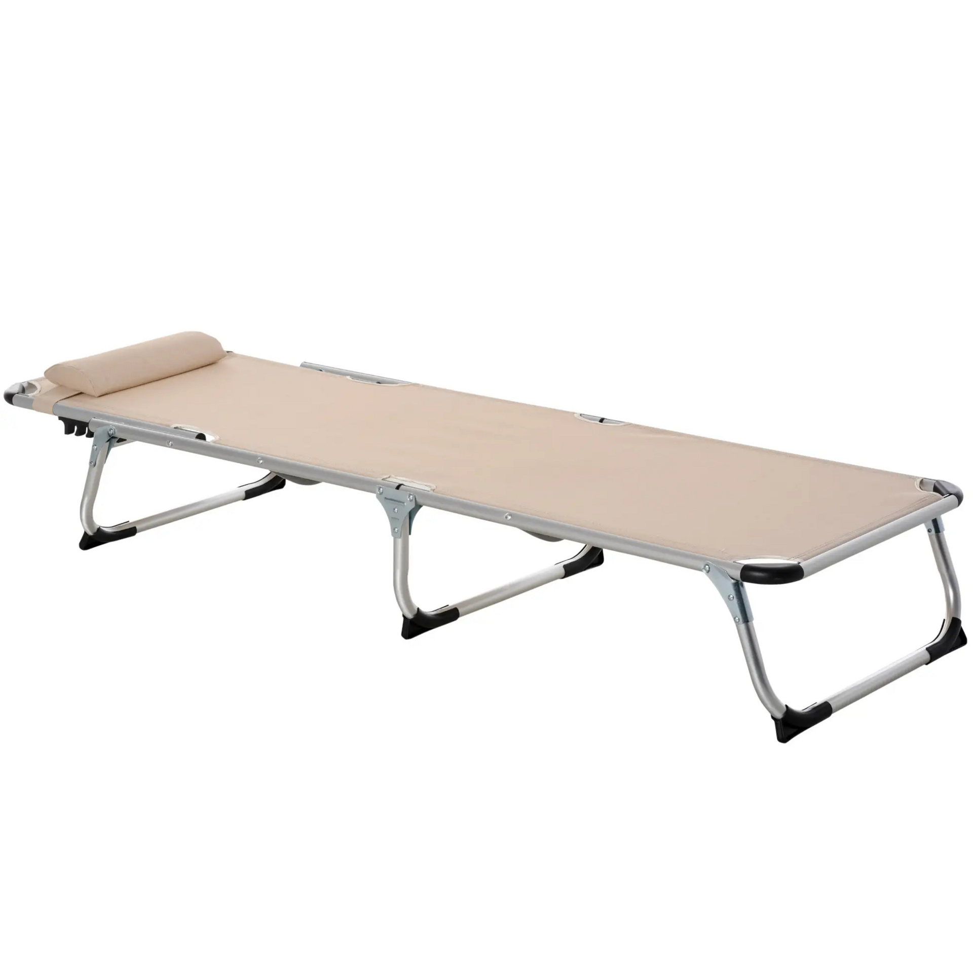 Opvouwbaar ligbed beige zonnebed en relaxstoel voor tuin en strand
