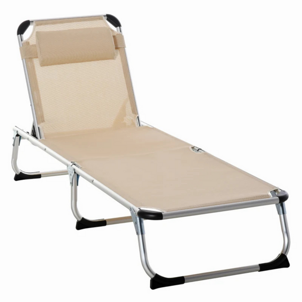 Opvouwbaar ligbed beige zonnebed en relaxstoel voor tuin en strand