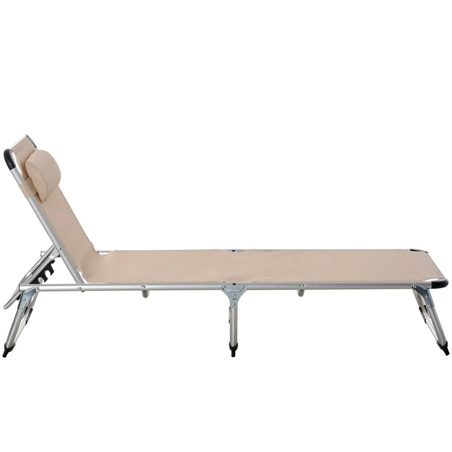 Opvouwbaar ligbed beige zonnebed en relaxstoel voor tuin en strand