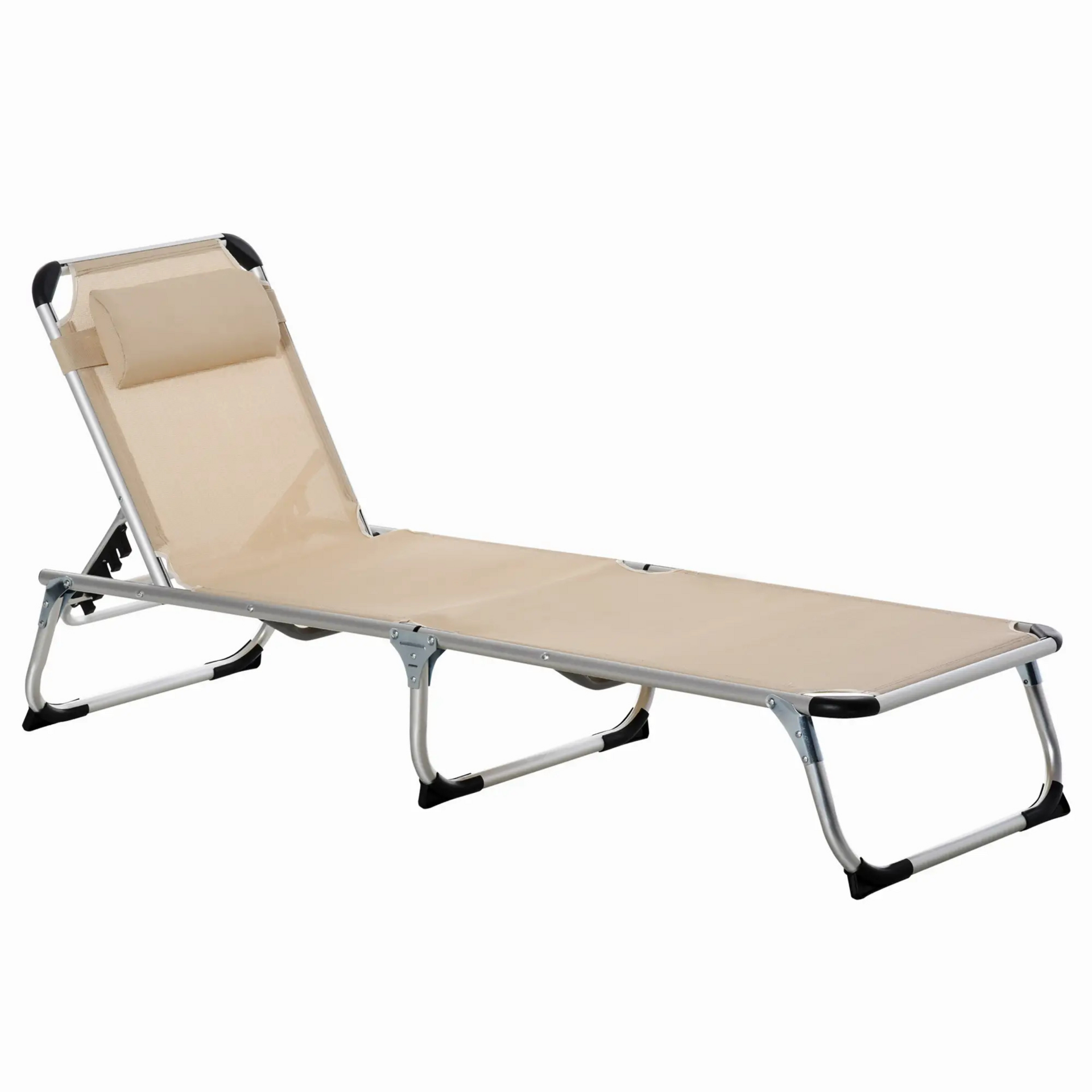 Opvouwbaar ligbed beige zonnebed en relaxstoel voor tuin en strand