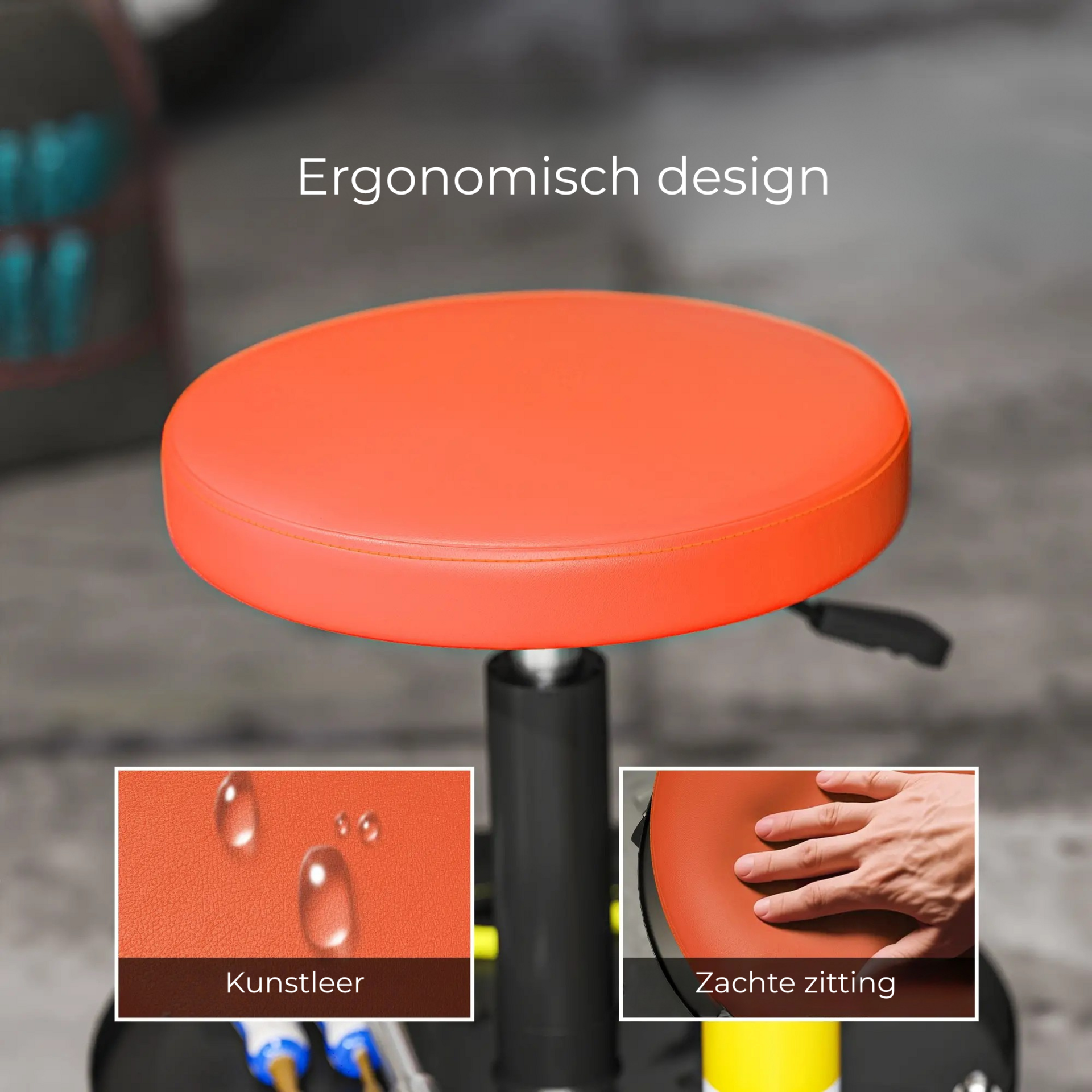 Zadelkruk met wielen ergonomisch verstelbaar werkplaatskruk 135kg