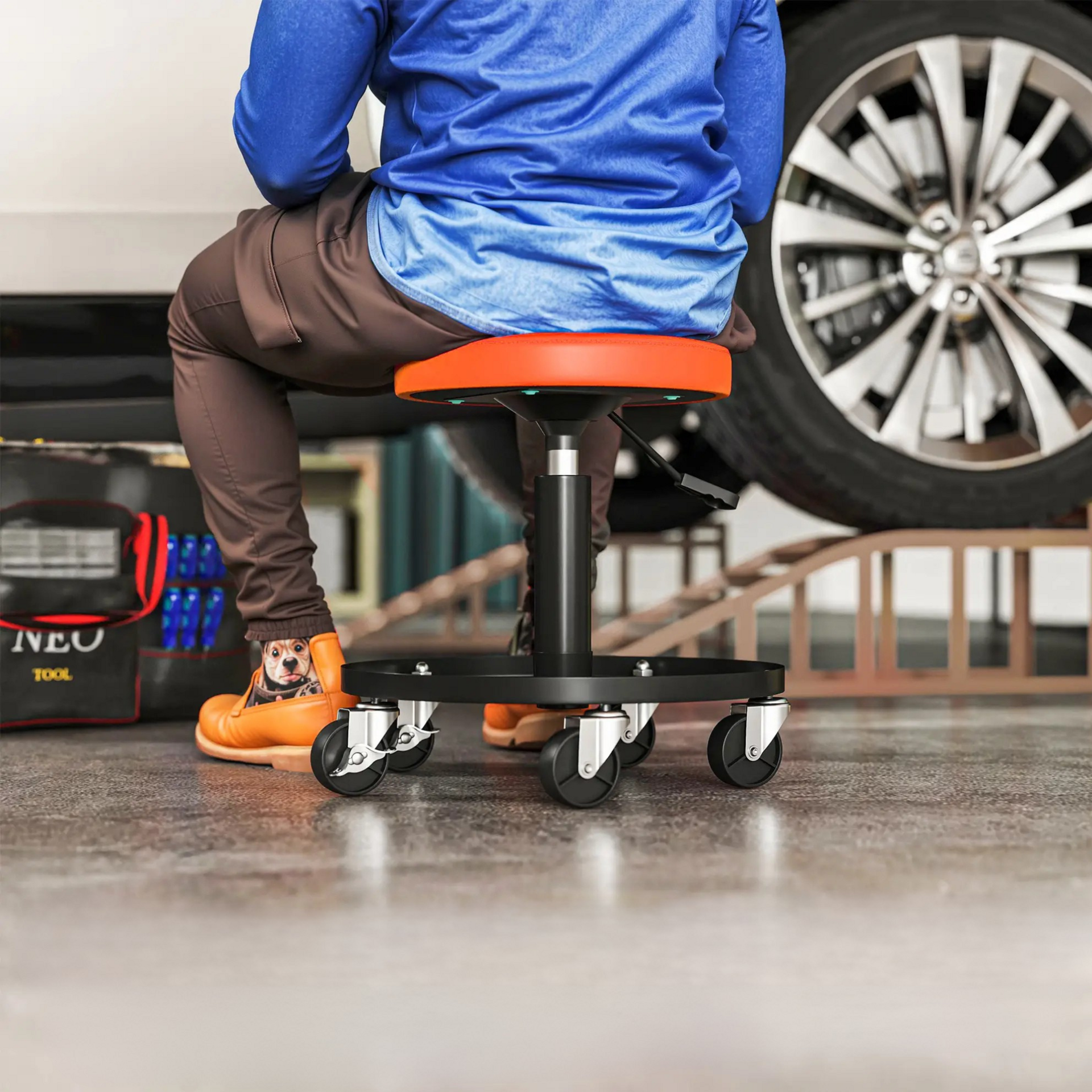 Zadelkruk met wielen ergonomisch verstelbaar werkplaatskruk 135kg