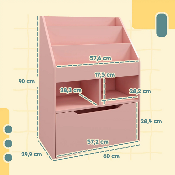 Roze boekenkast met opbergkist 60x30x90 cm voor kinderkamer