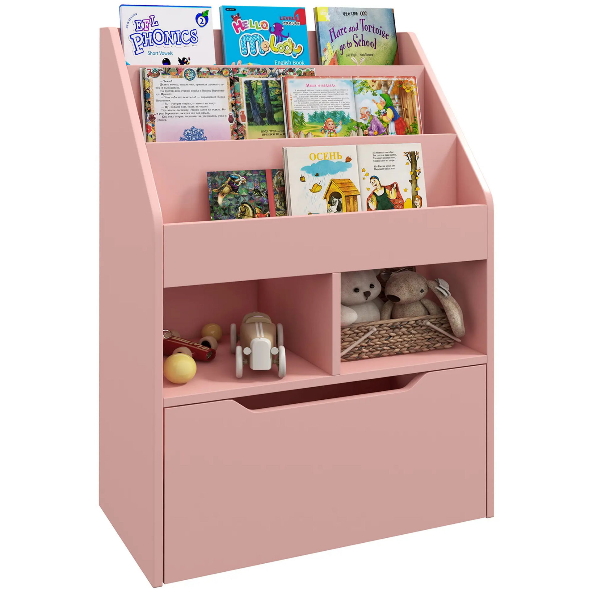 Roze boekenkast met opbergkist 60x30x90 cm voor kinderkamer