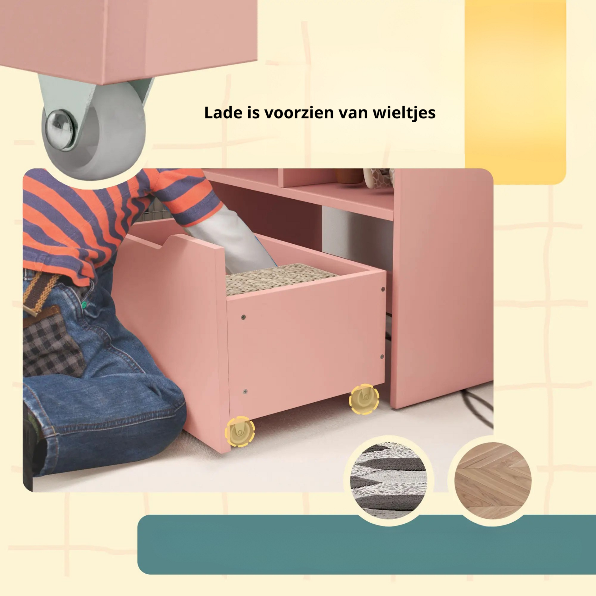 Roze boekenkast met opbergkist 60x30x90 cm voor kinderkamer