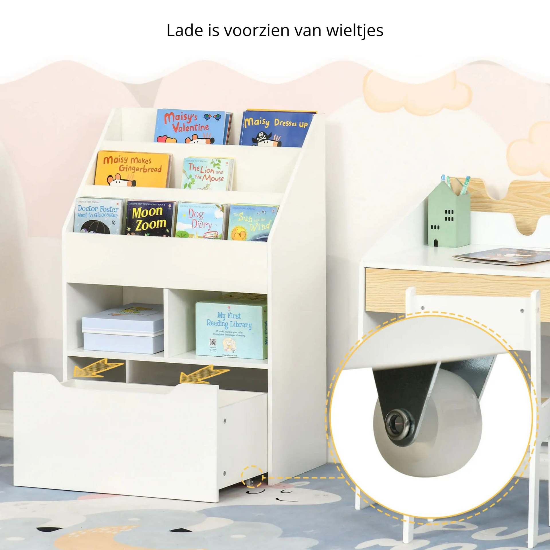 Boekenkast kinderkamer wit met opbergkist 60x30x90 cm praktisch en stijlvol