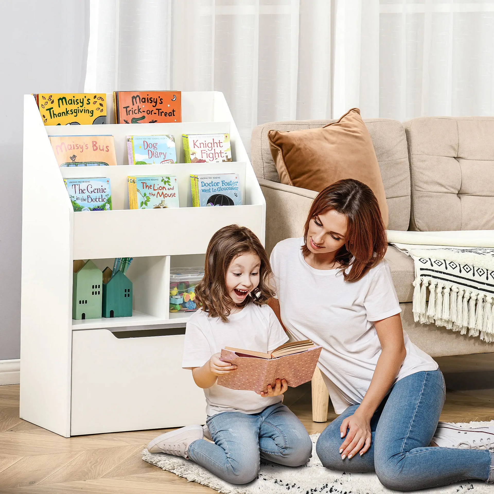 Boekenkast kinderkamer wit met opbergkist 60x30x90 cm praktisch en stijlvol