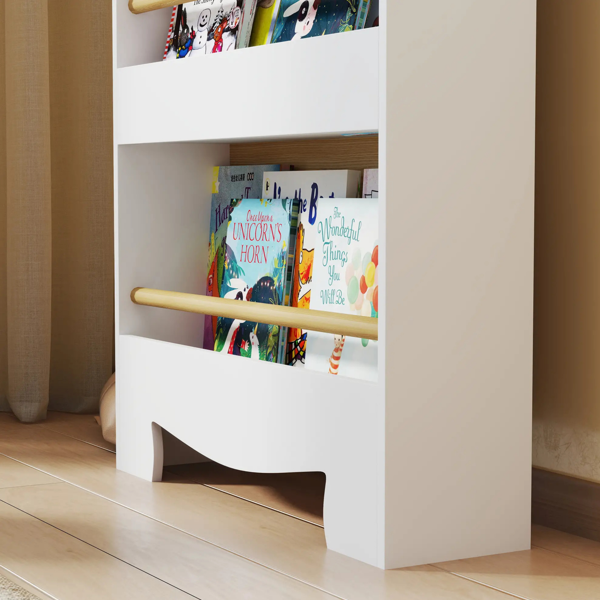 Witte boekenkast kinderkamer met opbergvakken 55x15x110cm