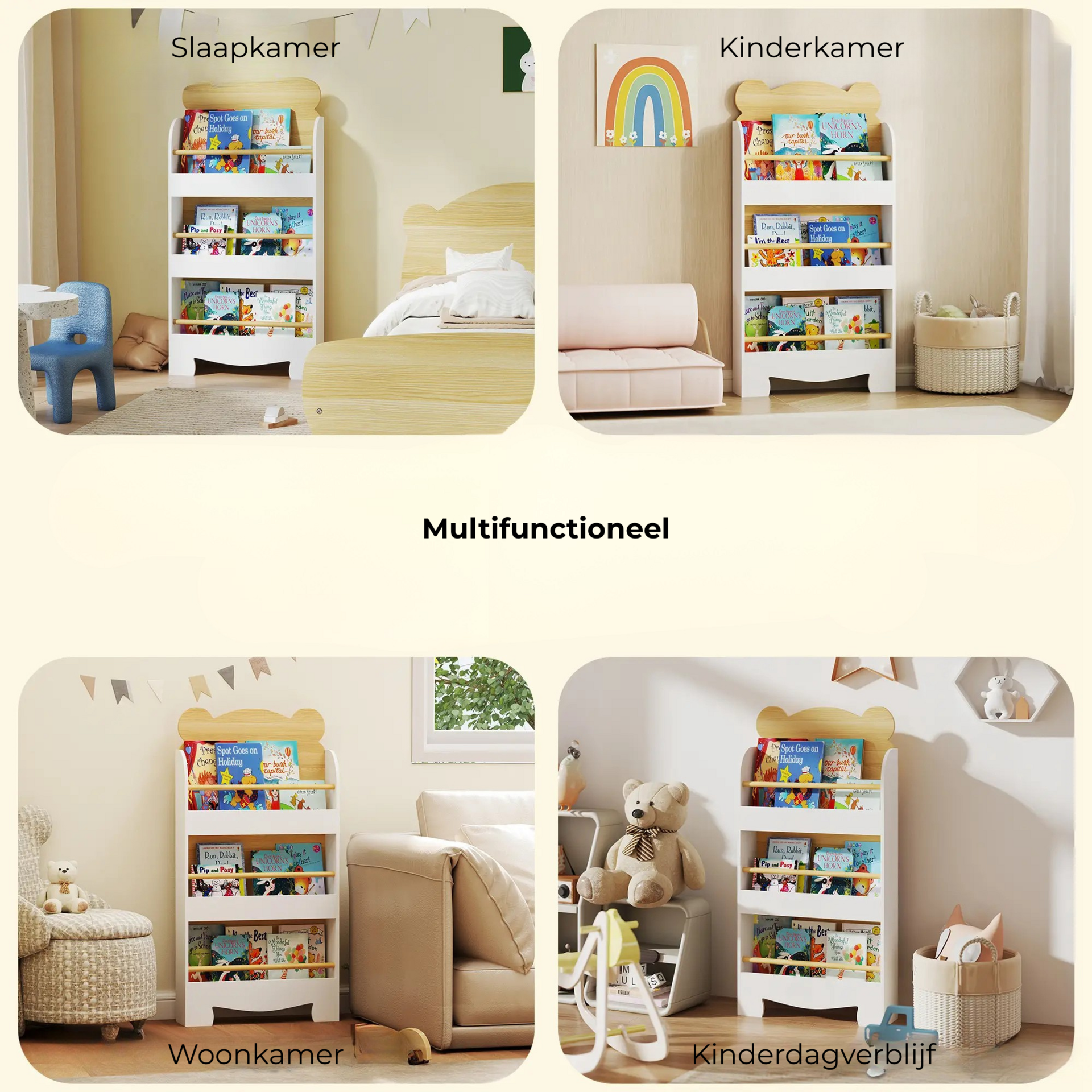 Witte boekenkast kinderkamer met opbergvakken 55x15x110cm