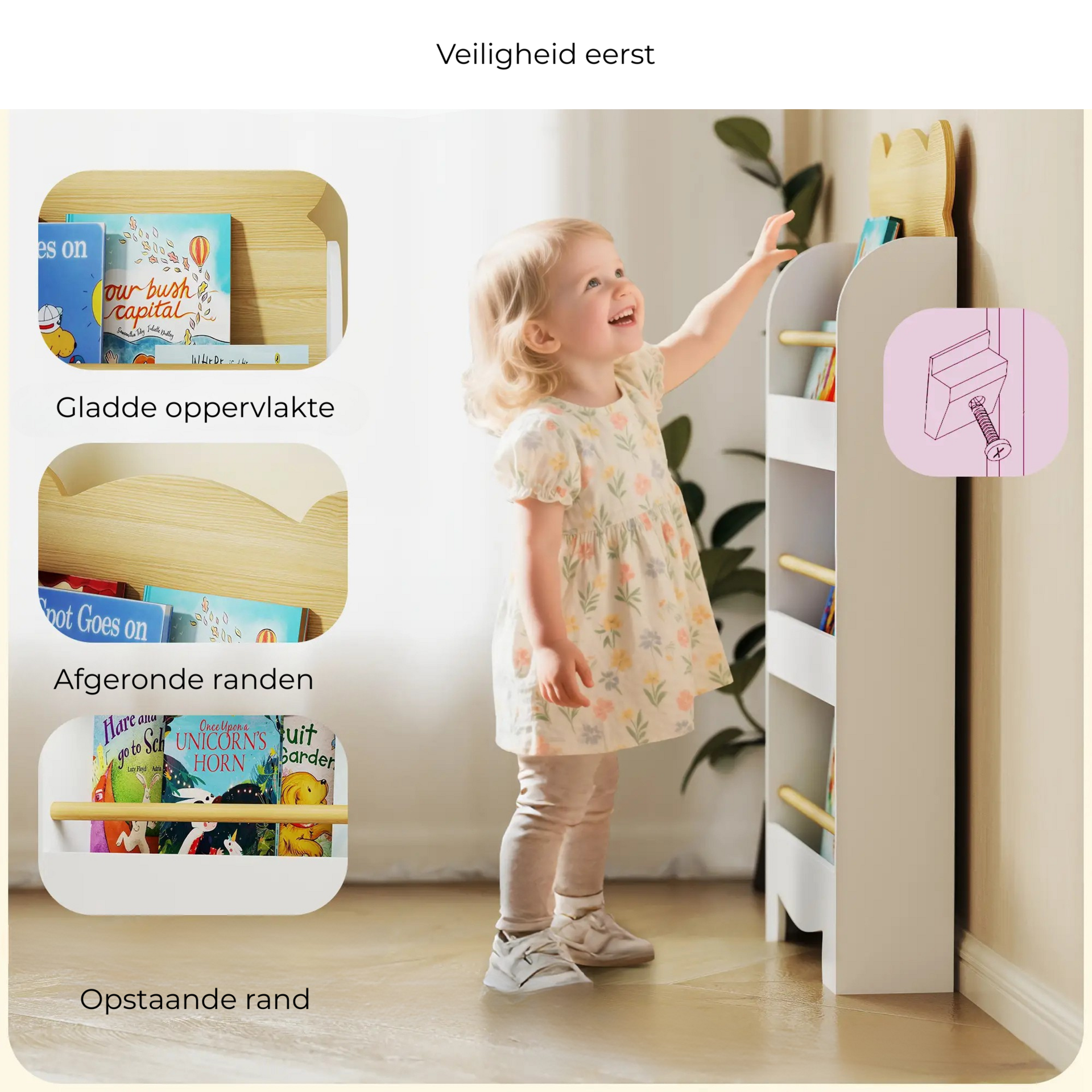 Witte boekenkast kinderkamer met opbergvakken 55x15x110cm