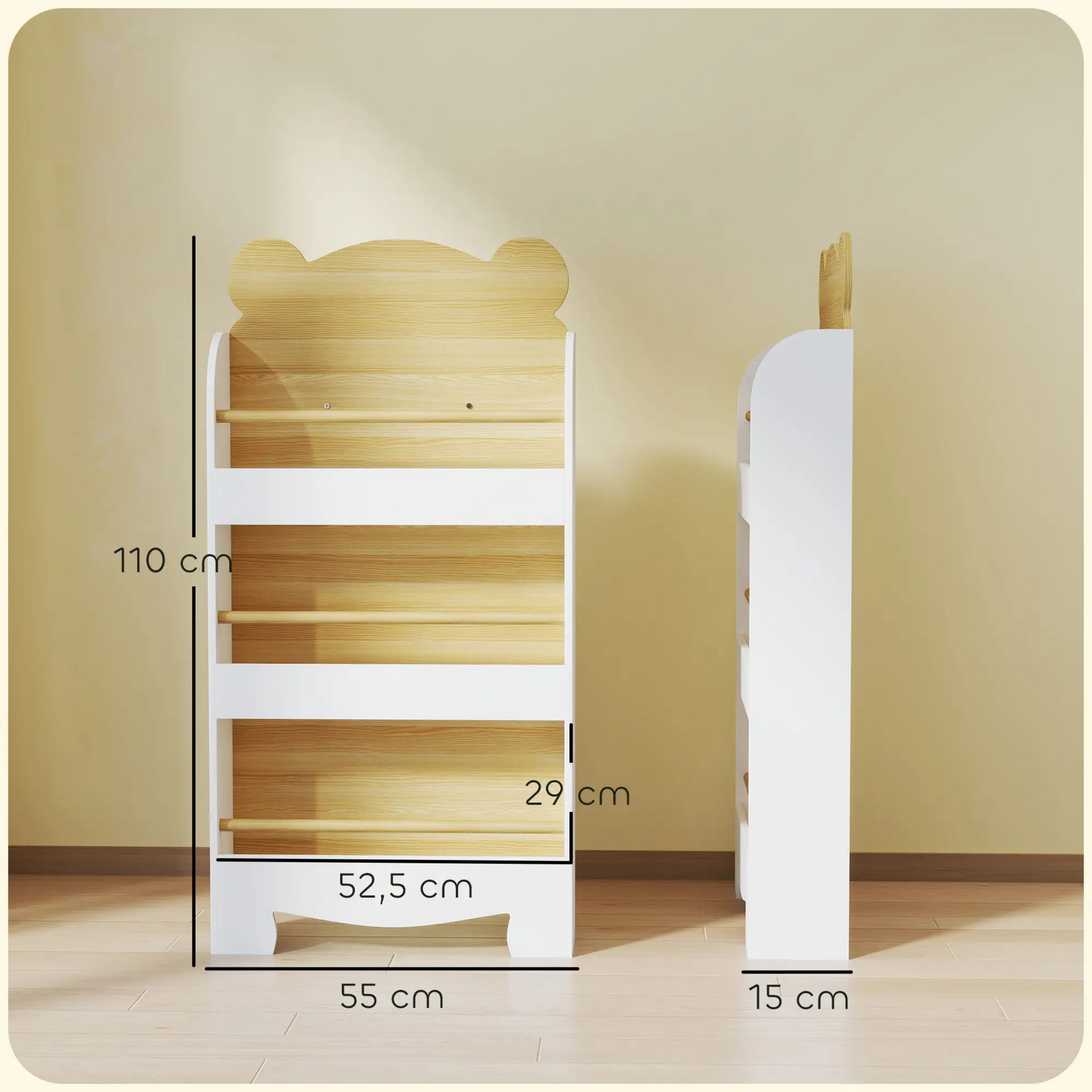 Witte boekenkast kinderkamer met opbergvakken 55x15x110cm