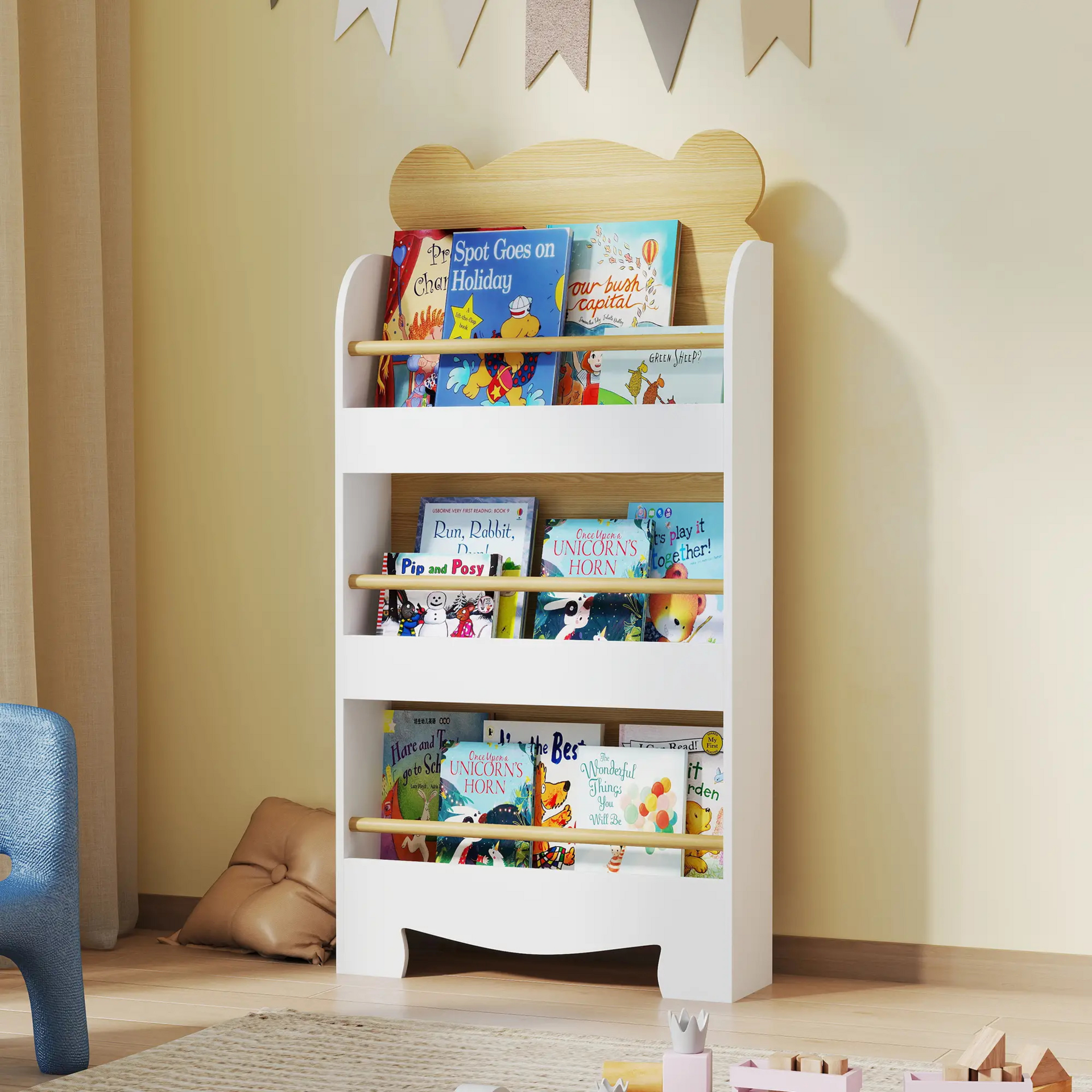 Witte boekenkast kinderkamer met opbergvakken 55x15x110cm