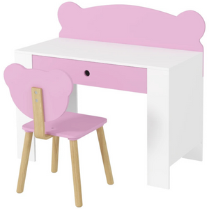 Kinder bureauset roze met bureau en stoel ideaal voor knutselen 3-8 jaar met schattig design en stevige houten poten