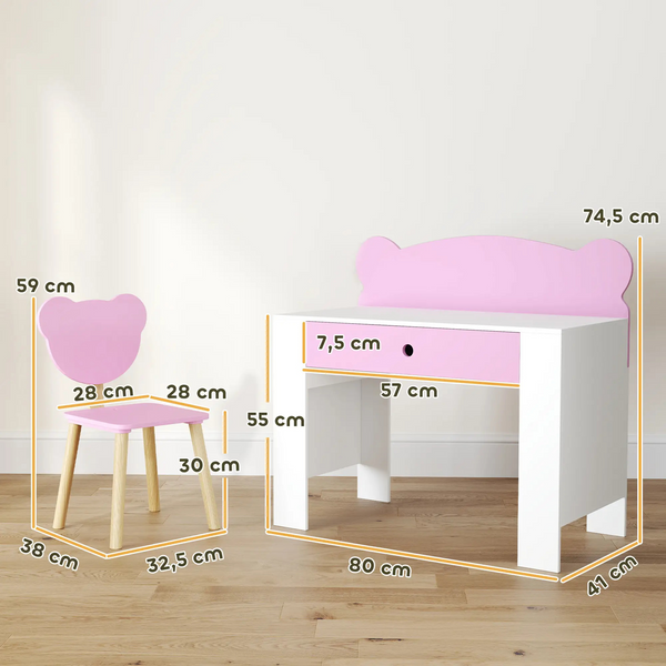Kinder bureauset roze met bureau en stoel ideaal voor knutselen 3-8 jaar