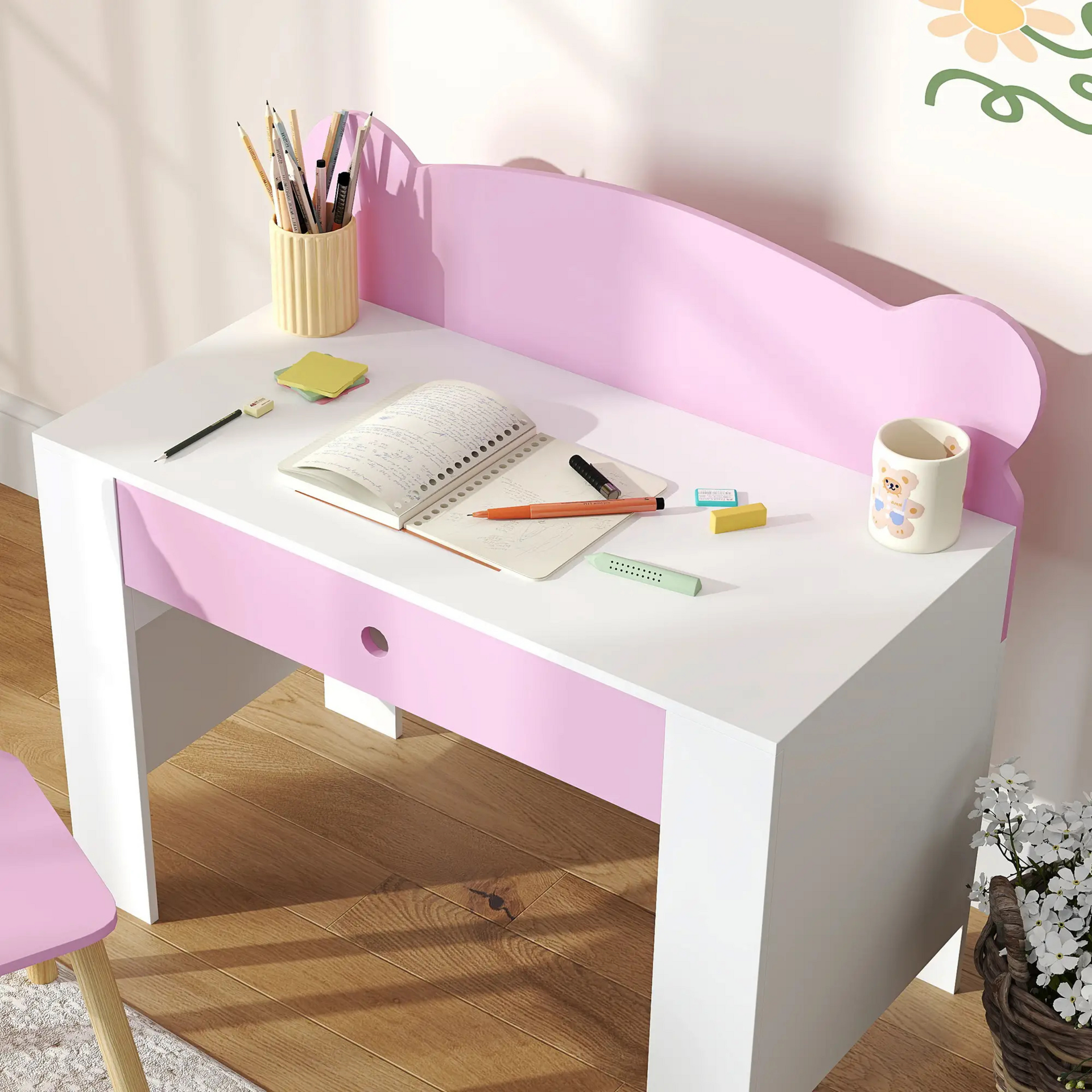 Kinder bureauset roze met bureau en stoel ideaal voor knutselen 3-8 jaar