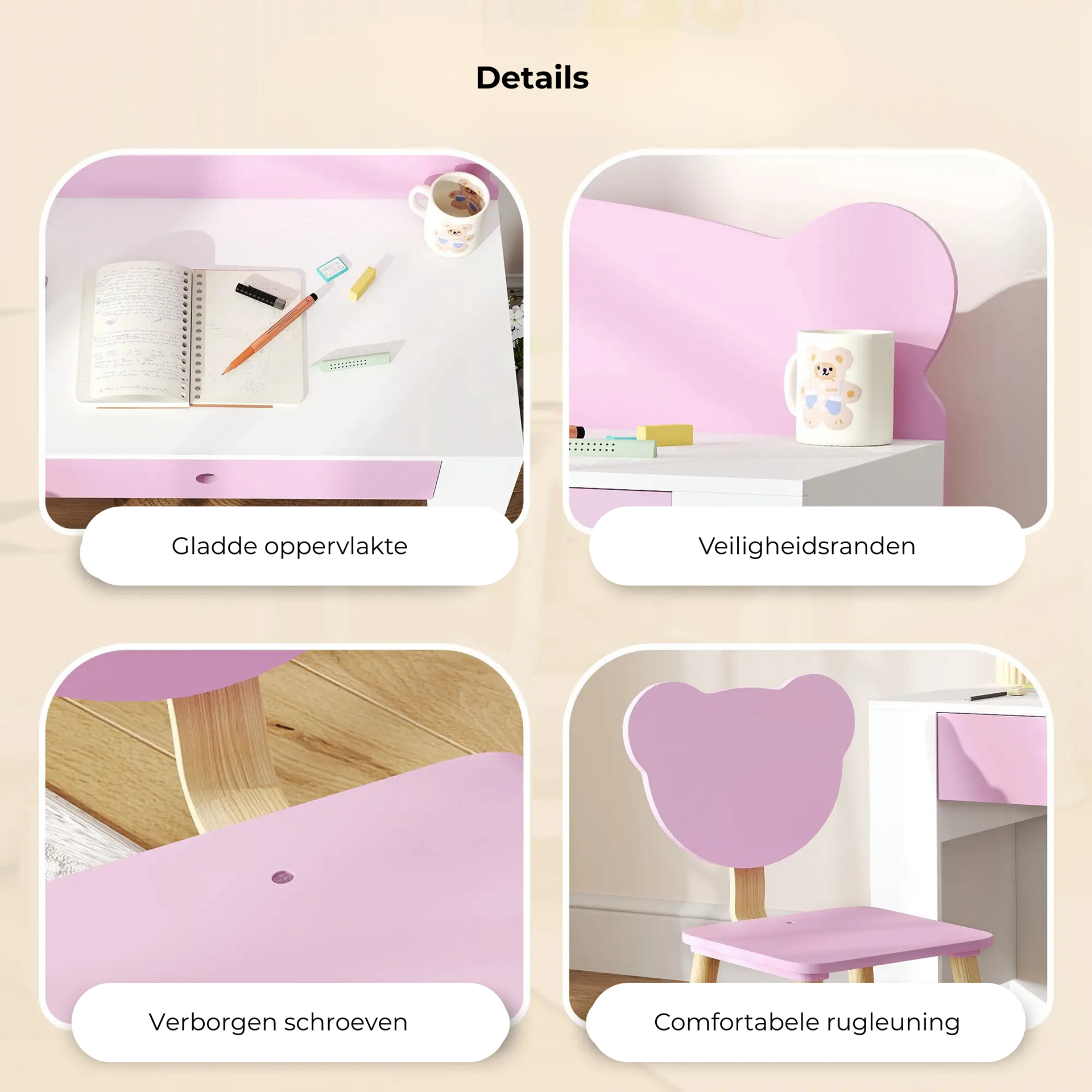 Kinder bureauset roze met bureau en stoel ideaal voor knutselen 3-8 jaar