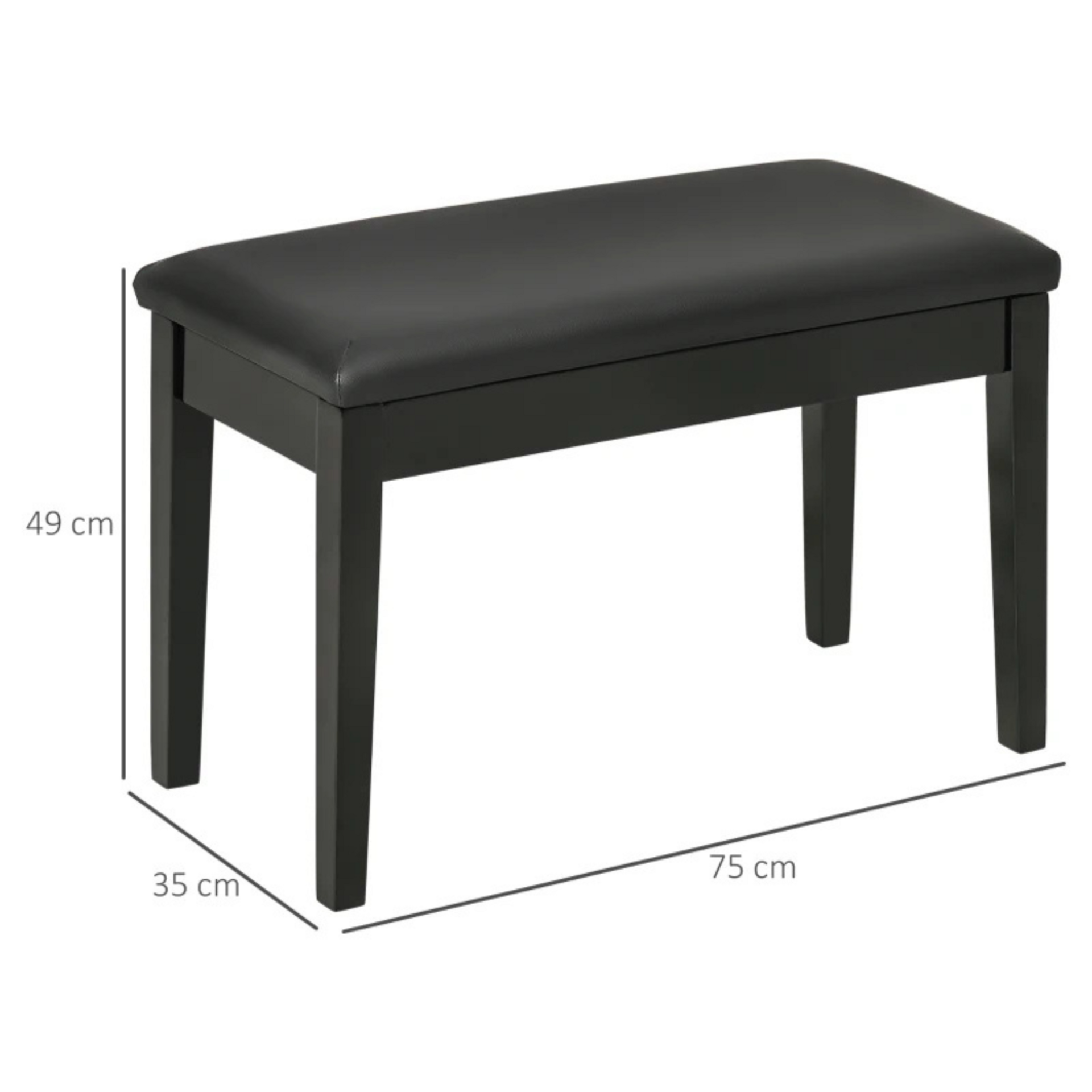Zwarte pianokruk met opbergruimte en modern stijlvol design