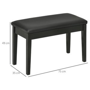 Zwarte pianokruk met opbergruimte en modern stijlvol design, elegante zwarte afwerking en comfortabele zitting.