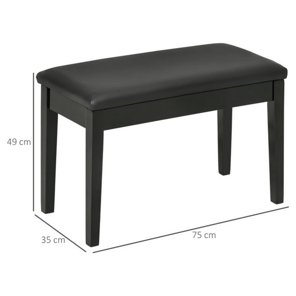 Zwarte pianokruk met opbergruimte en modern stijlvol design