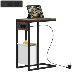 Bijzettafel met stopcontact en USB aansluiting voor laptop en opladen – compact en functioneel design met opbergruimte en metalen frame