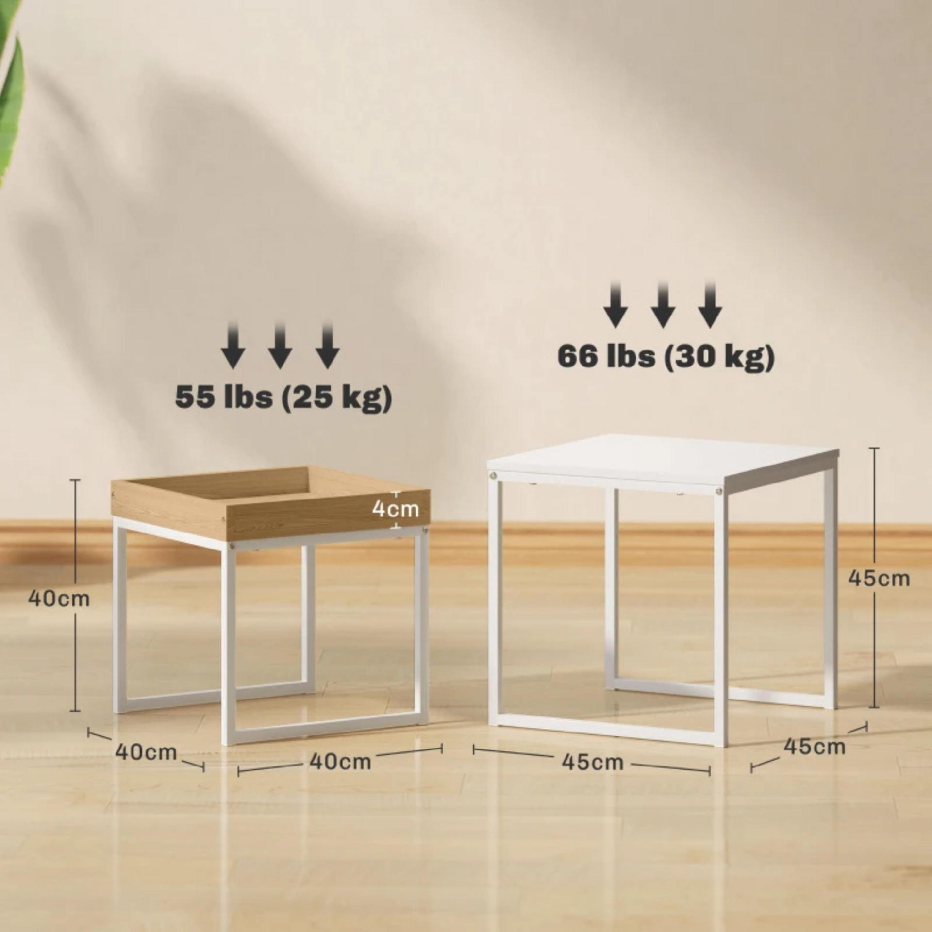Witte salontafel set van 2 vierkante bijzettafels in modern metaal