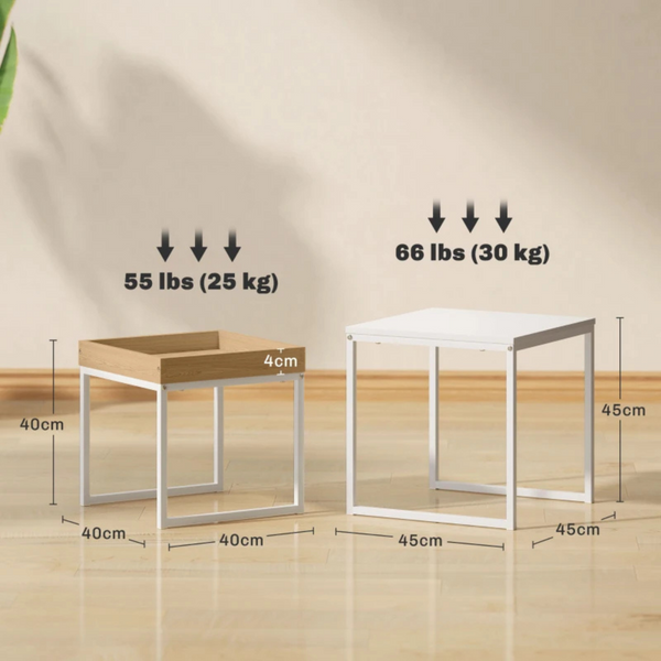 Witte salontafel set van 2 vierkante bijzettafels in modern metaal