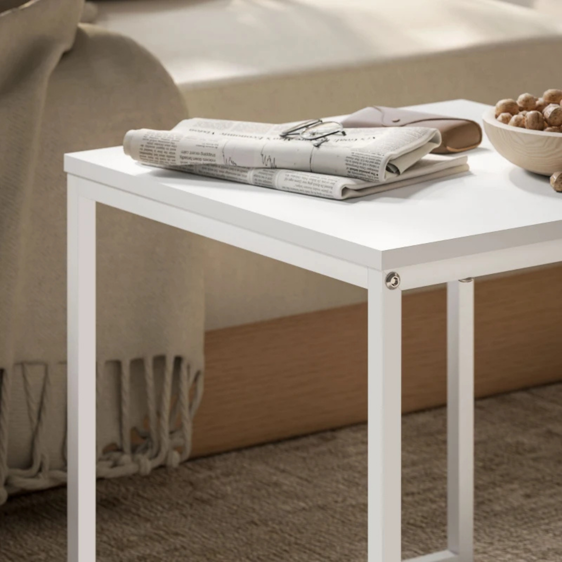 Witte salontafel set van 2 vierkante bijzettafels in modern metaal