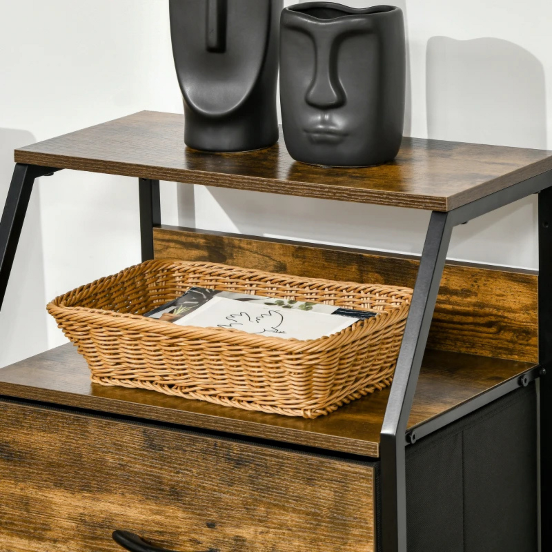 Industriële opbergkast met stoffen lades 92x45x30 cm voor slaapkamer