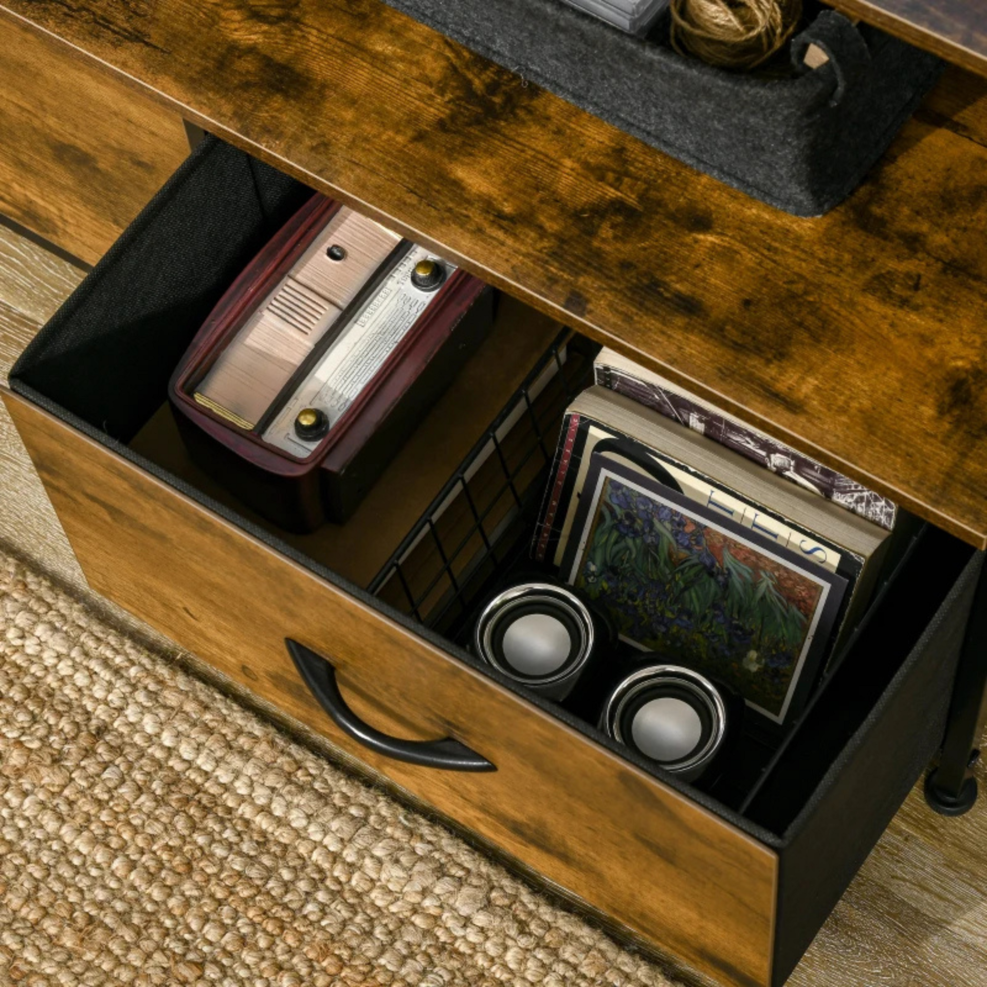 Industriële opbergkast met stoffen lades 92x45x30 cm voor slaapkamer